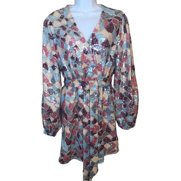 Buddy Love Adeline Sequins Wrap Dress XS Mardi Gras Belted - Picture 1 of 13